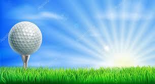 golf ball on tee at tee box with sun in the horizon 